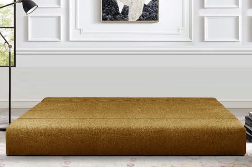 Image of Los Angeles Foldable Four Seater Sofa Cum Bed, Sofa Bed 6 X 6 Feet Jute Fabric Washable Cover- Including Cushion Perfect for Living Room - Golden