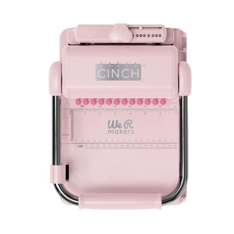We R Makers Cinch Rilegatrice Rosa con Punzonatrice Rotonda | Fino a 20 Fogli, Guida di Misura Scorrevole, Passo Fori 2:1, Leva di Punzonatura, Manico Clip Integrato