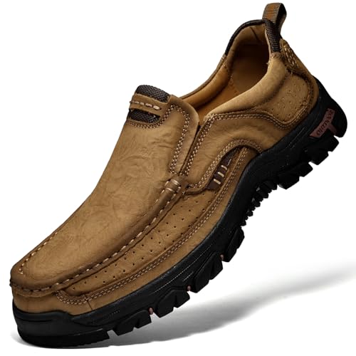 Venshine Mens Walking Shoes Leather Lightweight Breathable Casual Slip On Loafers