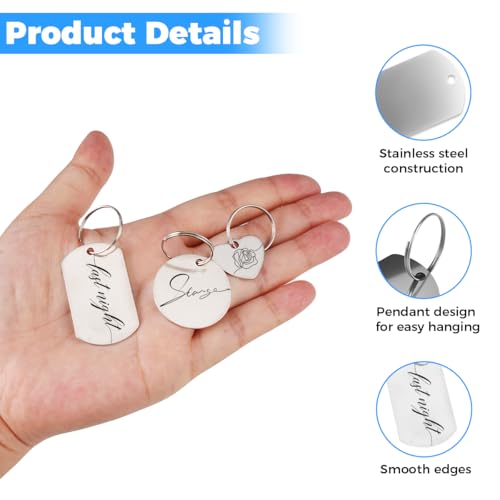 24 Stück Edelstahl Anhänger Blanko, Rund/rechteckig/herzförmig Stanzen Rohlinge Hundemarken, Dog Tags Schlüsselanhänger Blanko Metall Geeignet zum Stempeln und Gravieren für DIY-Halskettenanhänger