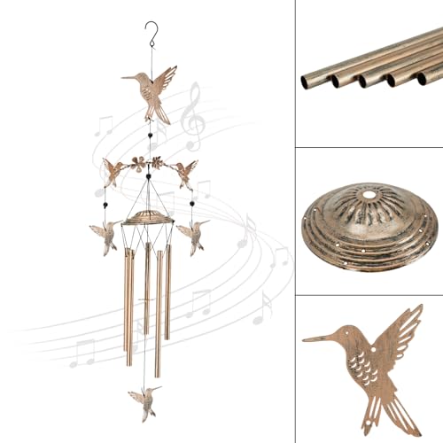 Image of Wind Chimes for Outside Garden Decor - Hummingbird for Mom, Birthday Gifts for Women, Memorial Gifts, Housewarming Gifts, Yard or Patio Deals