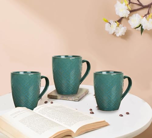 Image of SB Blue Textured Ceramic Coffee Mugs | Milk Mug | Coffee Cups 320ml | Microwave & Dishwasher Safe - Set of 4
