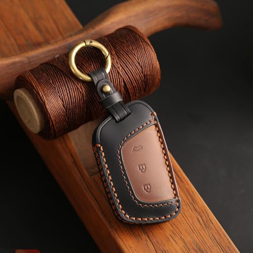 Image of keyzone dual leather key cover for MG Hector 3 button smart key