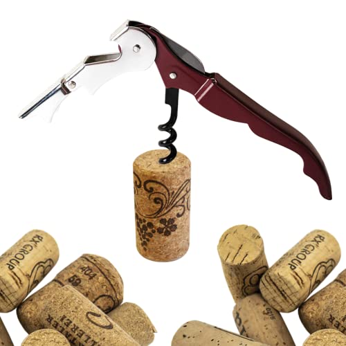 Cavatappi Professionali Apribottiglie Vino da Sommelier, Tagliacapsule, Cava Tappi Cameriere Apri Bottiglia Taglia Capsule Doppia Leva in Acciaio Inox e Coltello Seghettato (BORDO')