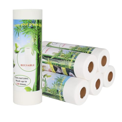 Belinlen Bamboo Paper Towels Replacement Set of 6 Rolls 120 Sheets Heavy Duty Machine Washable Reusable Paper Towels for Kitchen and Daily Use(11x12”)