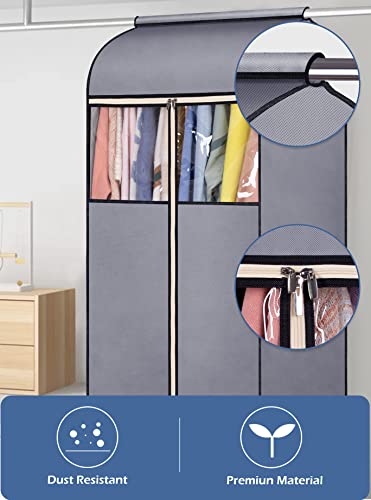 Sleeping Lamb 54'' Hanging Garment Bags For Closet Storage Sealed Completely Jackets Coats Suits Clothes Rack Cover For Wardrobe With Clear Pvc Window, 2 Packs, Grey(Hanging Rod Not Included) #TOP3