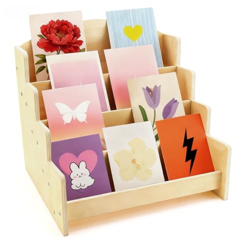 4 Stöckiger Postkartenständer aus Holz, Grußkartenständer für Postkarten, Kartenaufsteller Postkartenhalter, Display Ständer Verkaufsständer, Aufbewahrung für Einzelhandel Zuhause Bastelarbeiten