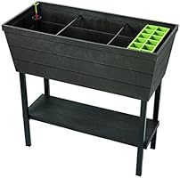 Keter Urban Bloomer 12.7 Gallon Raised Garden Bed with Self Watering Planter Box and Drainage Plug, Dark Grey