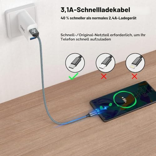 GIANAC USB C Kabel, [2 Stück 0.3m] 3.1A Ladekabel USB C Ladekabel – Ansicht 4