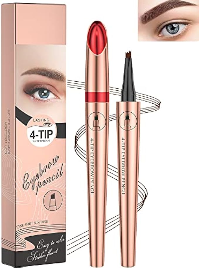Eyebrow Pencil Brow Tattoo Pen with 4 Micro-Fork Tips - 1Pcs Fine Sketch Microblading Eye Brow Tinted Tattoo Pen, Long Lasting Waterproof & Smudge-proof Brow Pencil Natural Brow Makeup – 02Dark Brown