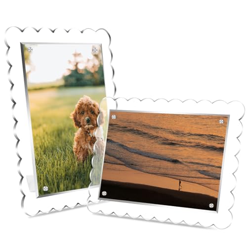 SOVQUEST 5個セット アクリルフォトフレーム2L判 5×7インチ マグネット付き波 型デザイン UVカット 額縁 防水防汚 卓上フォトスタンド 写真立て 結婚式 記念写真 インテリア