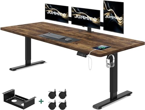 JUMMICO 140 x 70 cm Electric Standing Desk with USB Charging, Sedentary Reminder Height Adjustable Standing Desk, Sit Stand Desk, Adjustable Desk Stand Up Desk for Home Office, Rustic Brown & Black
