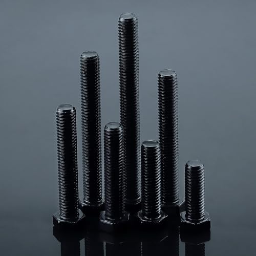 Image of 3 /8-16 x 1 Hex Bolts with Nuts and Washers (10 Sets), 18-8 (304) Stainless Steel, External Hex Drive, Black Oxide Coated Hexagon Head Bolts Screws, Fayeploo