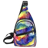 RODAILYCAY Bolso bandolera retro con diseño de hojas tropicales para mujeres y hombres, mochila cruzada impermeable, bolsa de pecho para hombre, Multicolor 10, 11.8x7x1.5in/30x18x4cm