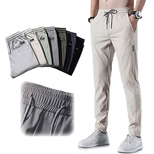Photo 1 of TOQVTOO Men's Fast Dry Stretch Pants Lightweight ice Silk Quick Dry Sweatpants Drawstring Casual Hiking Joggers with Pocket X-Large Khaki