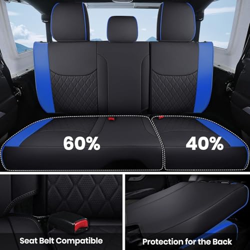 Image of Coverado Seat Covers 4-Door Fullset for Jeep Wrangler JK JL, Waterproof Blue Car Seat Covers for Truck Automotive Seat Covers Custom Fit for 2007-2024 Jeep Wrangler