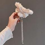 Producto de alta calidad Horquilla Peluda Moda Dulce Abrazaderas De Piel Sintética Colgante Largo Clips De Cabello Accesorios Perla Borla Headwear(3)