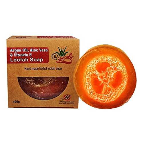 HERBOGANIC Argan Oil, Aloe Vera & Vitamin E Loofah Bar Soap | Natural Bar Soap for Exfoliation & cleansing | Prevents Acne & Lightens Dark Spots…