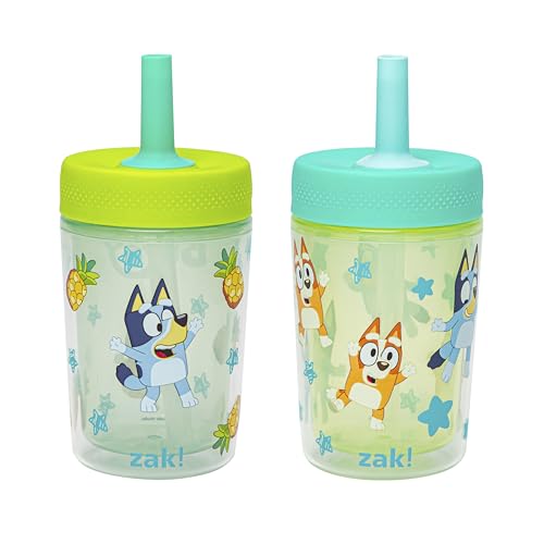 Zak Designs Bluey Capri Toddler Tumblers For Travel or At Home 9oz 2-Pack Double Wall Plastic Sippy Cups With Leak-Proof Design is Perfect For Kids (Bluey Bingo)