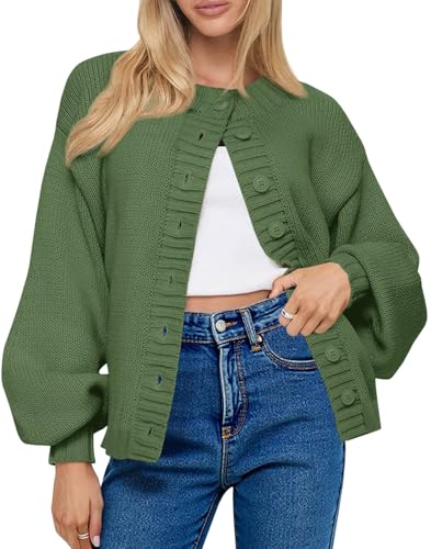 Saodimallsu Womens Long Sleeve Button Down Cardigan Sweaters Crew Neck Open Front Knit Casual Loose Fit Fall Sweater Coat