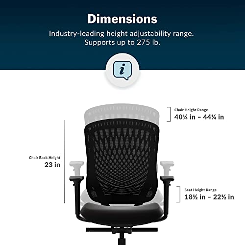 Image of Vari Performance Task Chair - VariDesk Ergonomic Desk Chair with Wheels - Adjustable Computer Chair with Memory Foam Cushion and Breathable Mesh Lumbar - Ideal for Home, Office, or Gaming - Black