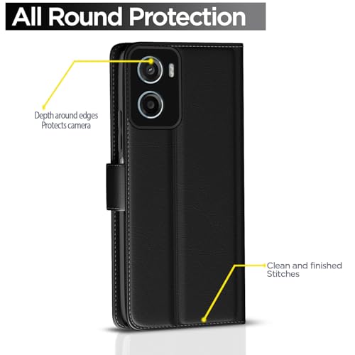 Image of Pikkme Flip Cover Leather Finish | Inside TPU with Card Pockets | Wallet Stand and Shock Proof | Complete Protection Button Flip Case for Moto G05(Black)