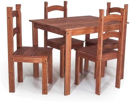 Conjunto Mesa de Jantar 4 Lugares com 4 Cadeiras em Madeira Maciç...