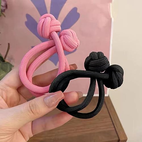 2 Pcs Cute Elastic Rubber Band,High Ponytail Tie Hair Rope for Women,Stretchy Thickened Durable Hair Circle,Cute Hair Scrunchies for Women (Black + Pink)