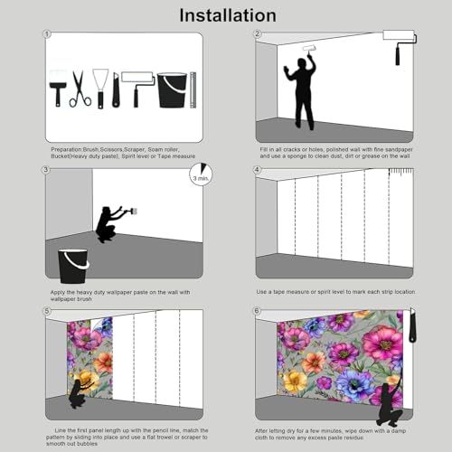 Papier peint panoramique fleurs solution mur abîmé salon gris anthracite - 8
