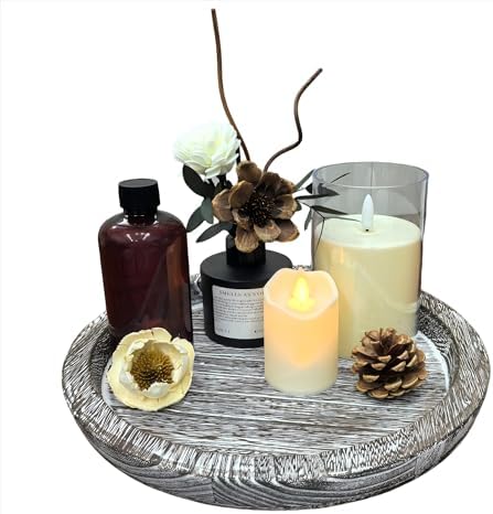 Slanted Solid Wood Tray, Vintage Storage, Circular Candle Decorat...