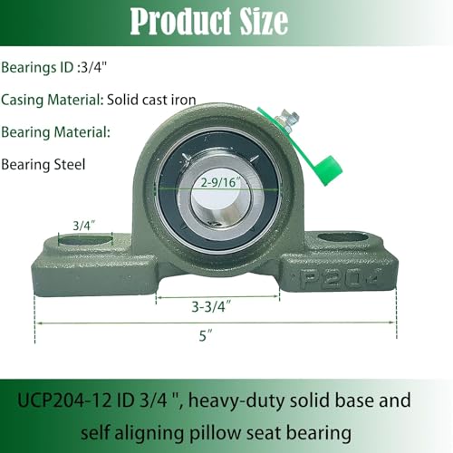 Tonmp UCP BEARING 4 Pack Ucp204-12 Pillow Block Mounted Ball Bearing - 3/4 Inch Bore - Solid Cast Iron Base - Self Aligning … thumb #1