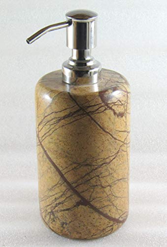 Image of Bath Accessories Set. 3 - Piece Set of Natural Golden Brown Marble Stone Made Bathroom Set Accessories with Soap Dispenser,Soap Dish and Tumbler.