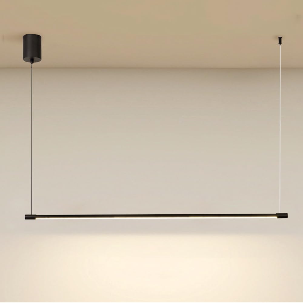 SXWNBIFH Linear Pendant Light Minimalist Black Hanging Lamp LED Chandelier Ceiling Lighting Fixture, Long Strip Kitchen Island Lights Dining Room Office Decor Suspension Lamps Star of Light