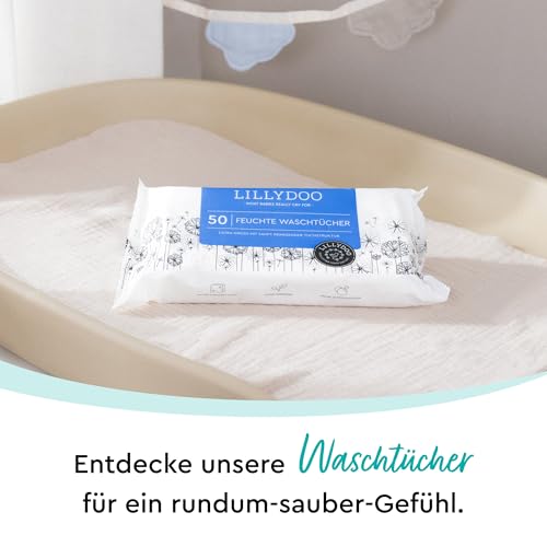 LILLYDOO Feuchte Waschtücher 50 Stück, 100% plastikfrei, extra großes Tuch, ohne Parfüme