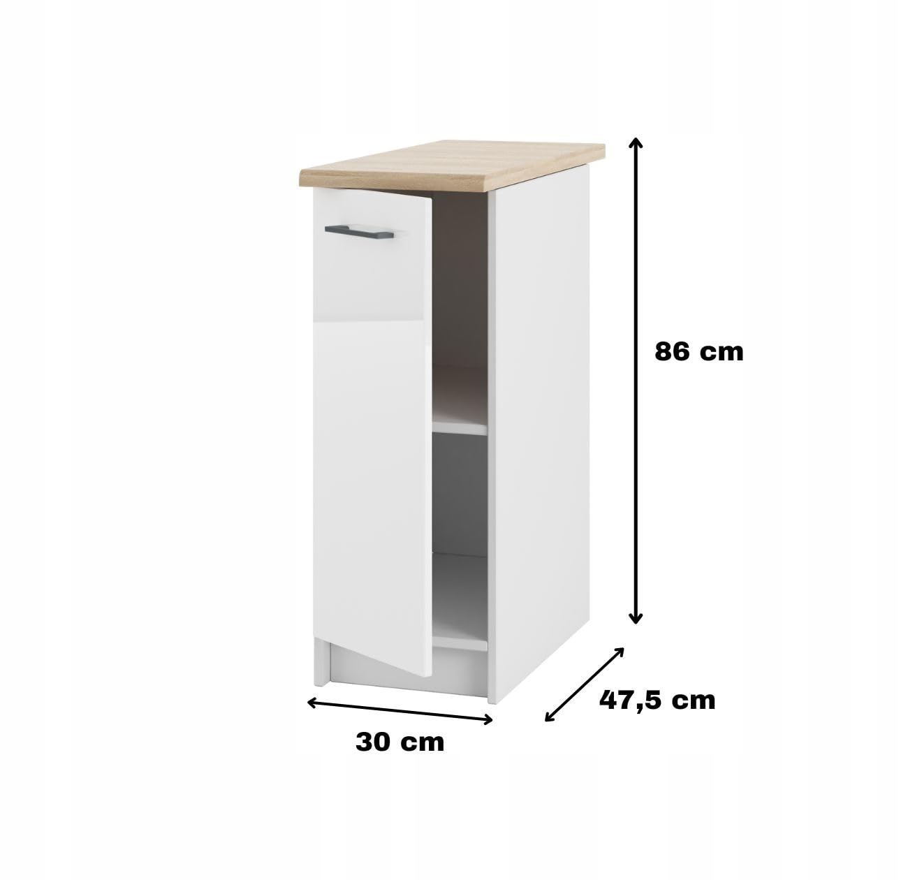 Unterschrank mit Arbeitsplatte 30 cm – Kompakte - praktische Küchenlösung aus MDF mit glänzenden Fronten - einfach zu montieren - ideal für kleine Küchen oder als zusätzliche Stauraumeinheit