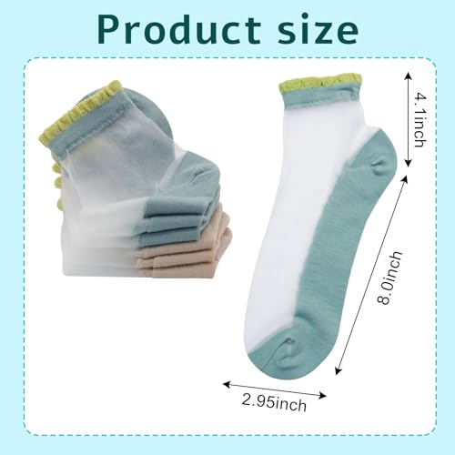 Image of FuninCrea 6 Pairs Sheer Socks, Summer Mesh Socks for Women Girl, Breathable Lace Socks Thin Cute Ruffle Socks (M, Blue+Khaki), 3T
