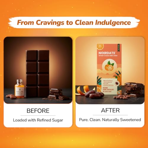 Image of NoirDate Orange Dark Chocolate - 15g, Bean to Bar, Sweetened with Dates, Refined Sugar Free, Clean Label, Healthy & Tasty Indulgence, Vegan, Gluten-Free, Antioxidant Rich (Pack of 6)