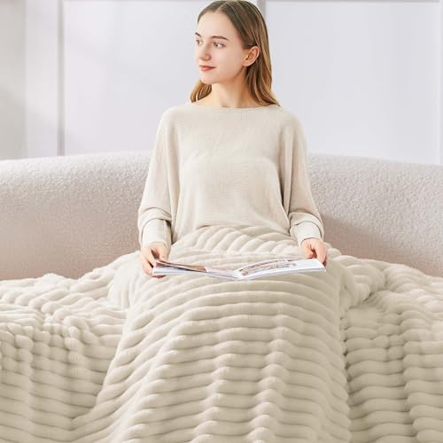 Image of BEDELITE Ribbe Blankets Queen Size for Bed, Beige, 90 inchx90 inch