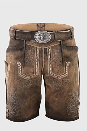 KRÜGER Heren klederdracht leren broek kort, model: Zeus met riem, knielang, art.nr. 096628-0-0007, bruin - Afbeelding 3