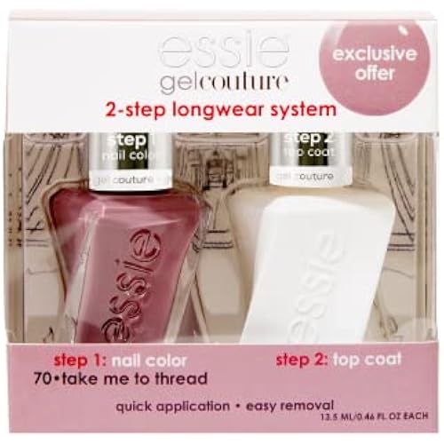 essie Gel Couture Nail Polish Kit, Mauve Nail Polish + Top Coat, Take Me To Thread, 0.46 oz each