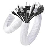 AGPTEK Cable Sleeve Cover, 2Pack 5ft - 1.8 inch Desk Cord Organizer Cable Hider, Home Office Wire Management Computer TV Wire Loom Tubing, Pet Proof Cord Protector, from Cat Dog Chewing, White
