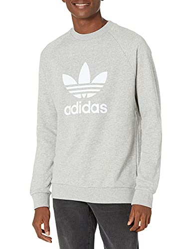 adidas Originals Men's Adicolor Trefoil Crew Neck, Medium Grey Heather/White, Small