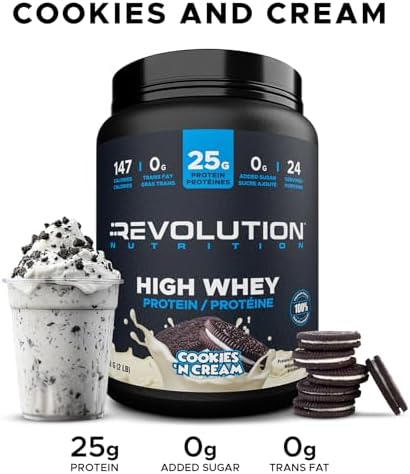 Revolution Nutrition, High Whey, Protein Powder 2LB, Whey Protein, Gluten Free, 25g of Protein Per Scoop, 908 g, 24 Servings (Cookies and Cream, 2 Pound) - 3