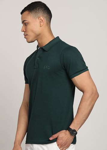 Image of INKKR Men Solid Polo Neck Cotton Blend Collar T-Shirt