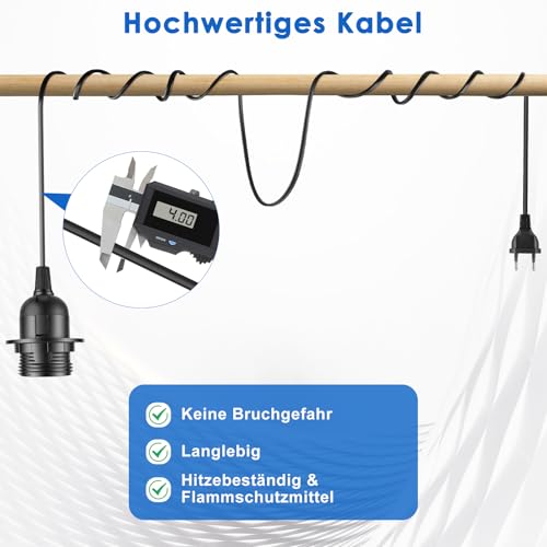 Gaethra 2 x E27 Lampenfassung mit Schalter, Lampenfassung e27 mit 3.5m Kabel, Geeignet für Wohnzimmer, Küche, Schlafzimmer, Schwarz
