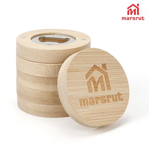 30pcs Bamboo Bottle Opener, Bulk Wooden Openers, 2.6" Fridge Magnetic Round Beer Opener Sticker for DIY Bar Decoration Refrigerator Coaster Gift Guest Lover Wedding Kitchens Home Parties, with Logo by Marsrut - Image 9