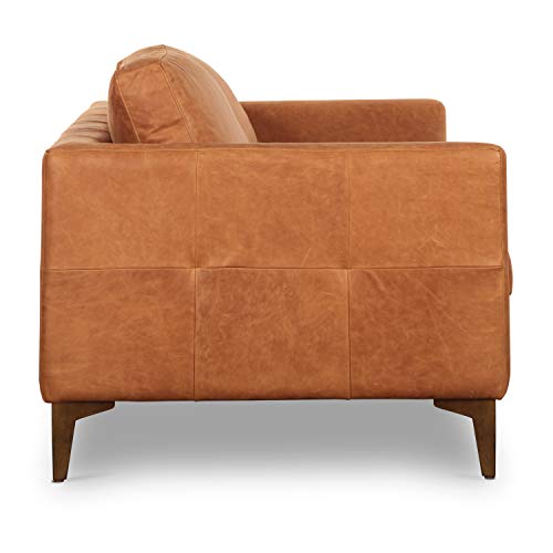 Image of Poly & BARK Calle 90 inch Sofa Full-Grain Pure-Aniline Italian Leather in Cognac Tan, Solid Wood Legs