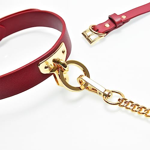 Sentasi Halsband mit Leine Ketten Fesseln Sex Set Einstellbar Leder Halsbänder Erotik Lederhalsband Fetisch SM Fesseln Halsband Sexspielzeug Flirten-Tool Cosplay Sex Toys für Männer Frauen Rot – Bild 7