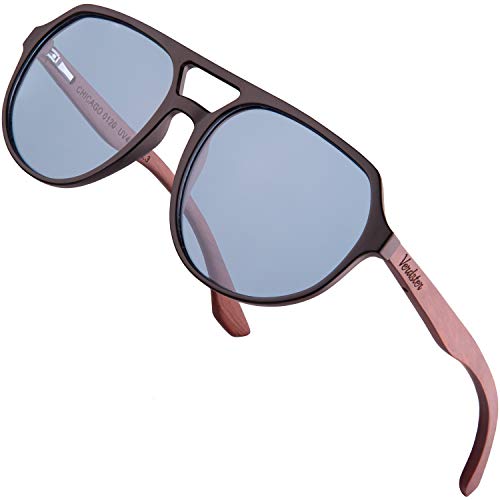 Verdster Lunettes de Soleil Chicago Polarisées Très Grandes pour Hommes avec Branches en Palissandre