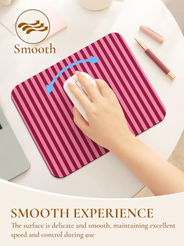 Image of Square Cute Striped Mouse Pad with Stitched Edge, Premium Waterproof Cloth Aesthetic Small Stripe Mouse Mat, Non-Slip Rubber Base Funny Mousepad Desk Accessories,Striped Wine Red